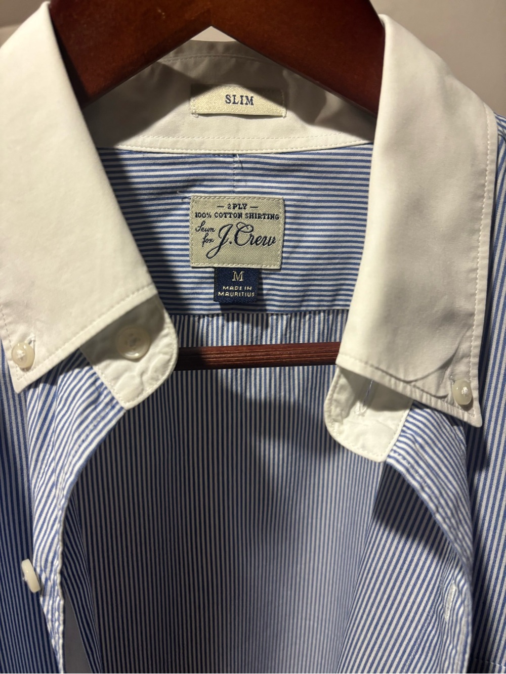 J. Crew Blue Pinstripe Dress Shirt with White Contrast Collar